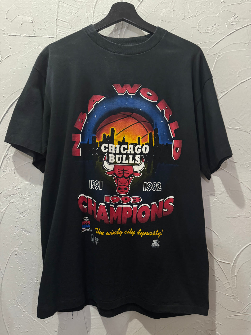 1993 Starter Chicago Bulls Champions Skyline TShirt. Large