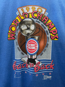 1990 Detroit Pistons Back To Back World Champs TShirt. XLarge